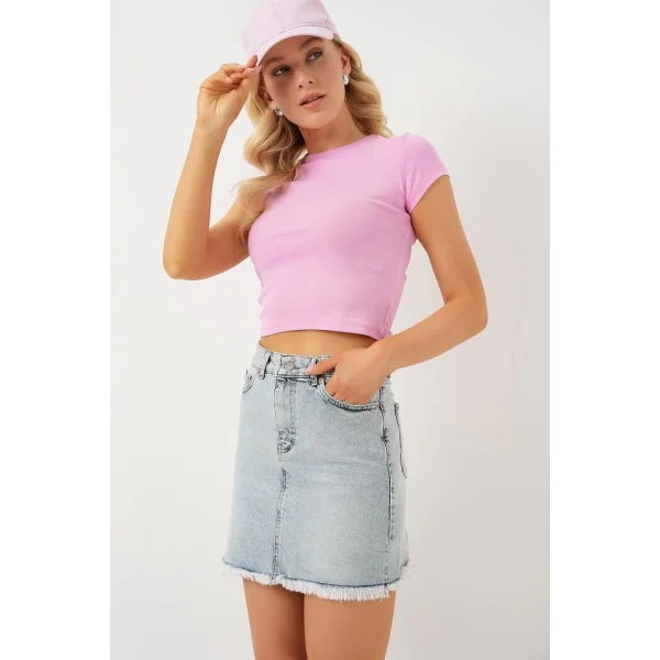 Püsküllü Mini Kot Etek 8051 - Mavi