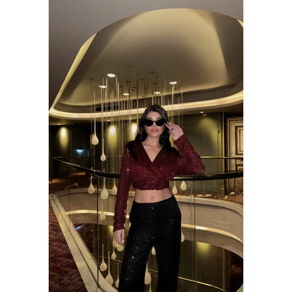 PUU CROP KRUVAZE BUZ  Bordo