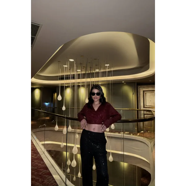 PUU CROP KRUVAZE BUZ  Bordo