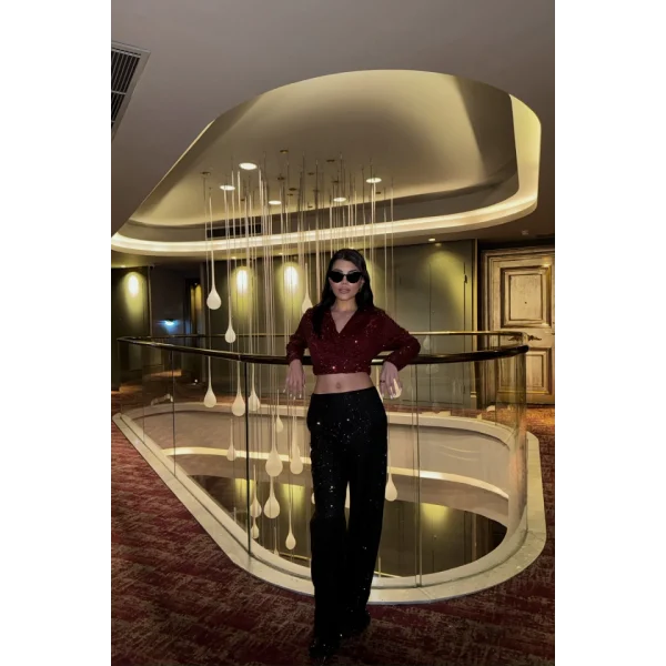 PUU CROP KRUVAZE BUZ  Bordo