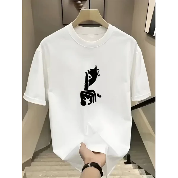 Rahat Bisiklet Yaka Tişört, Yaratıcı Karikatür Baskı - Yumuşak Polyester, Her Mevsim Giyilebilir- Beyaz