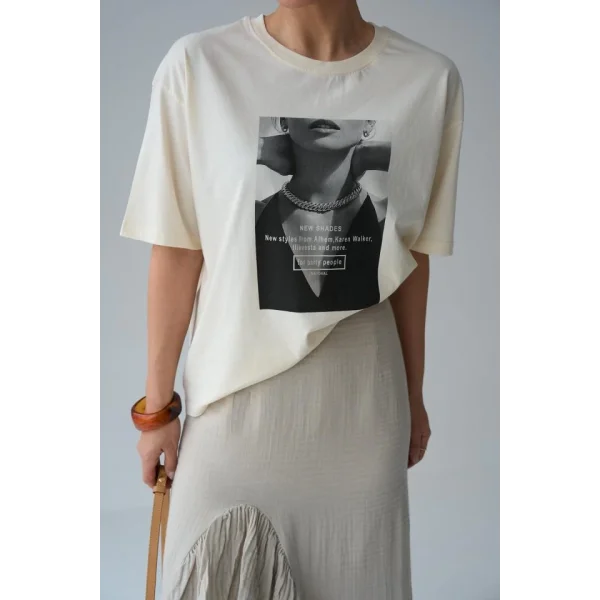 Resim Baskılı T-Shirt - Ekru