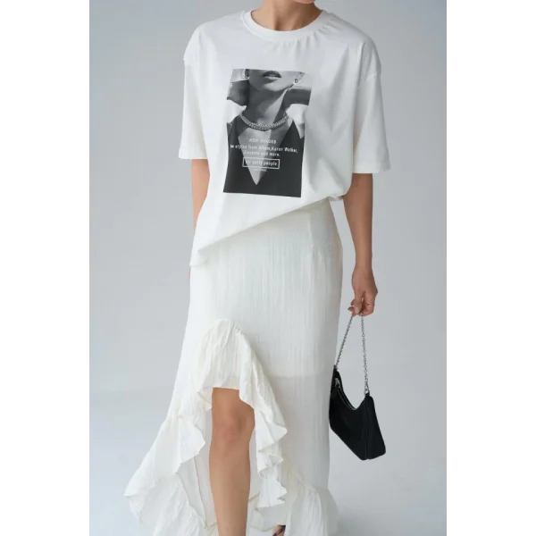 Resim Baskılı T-Shirt - Krem