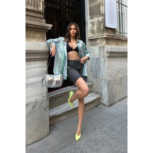 Ribera Çizgili Saten Gömlek 3398