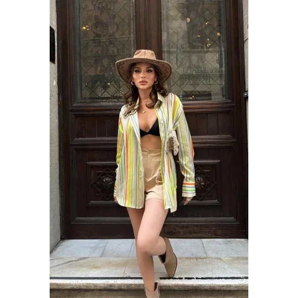 Ribera Çizgili Saten Gömlek 3398