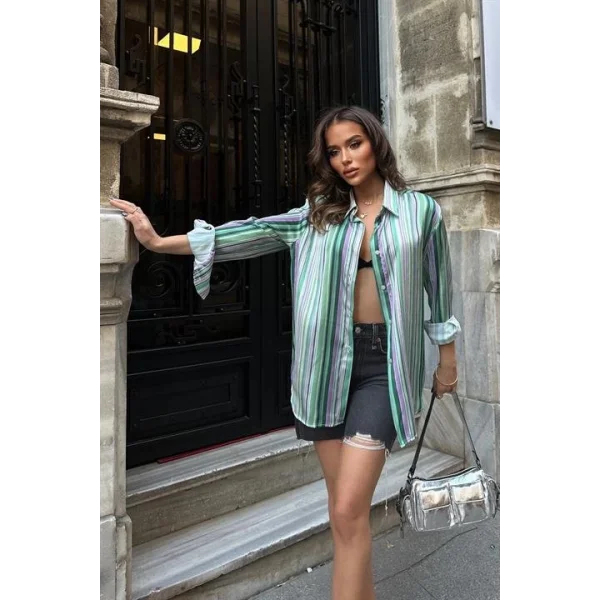 Ribera Çizgili Saten Gömlek 3398