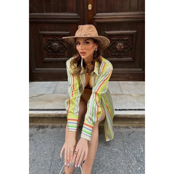 Ribera Çizgili Saten Gömlek 3398