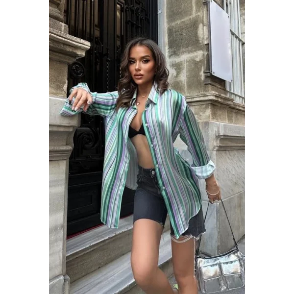 Ribera Çizgili Saten Gömlek 3398