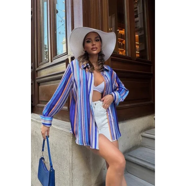 Ribera Çizgili Saten Gömlek 3398