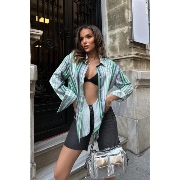 Ribera Çizgili Saten Gömlek 3398