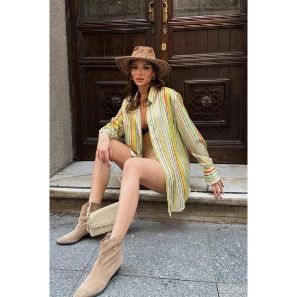 Ribera Çizgili Saten Gömlek 3398