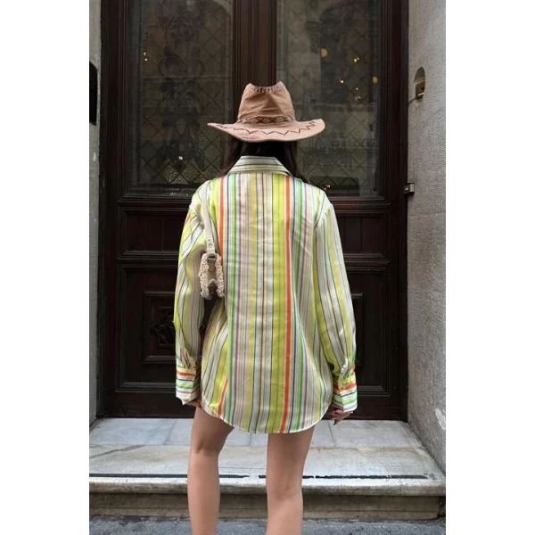 Ribera Çizgili Saten Gömlek 3398