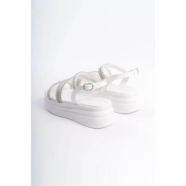 RILEY İnce Tokalı Taşlı Şeritli Ortopedik Taban Kadın Sandalet CBT - Beyaz