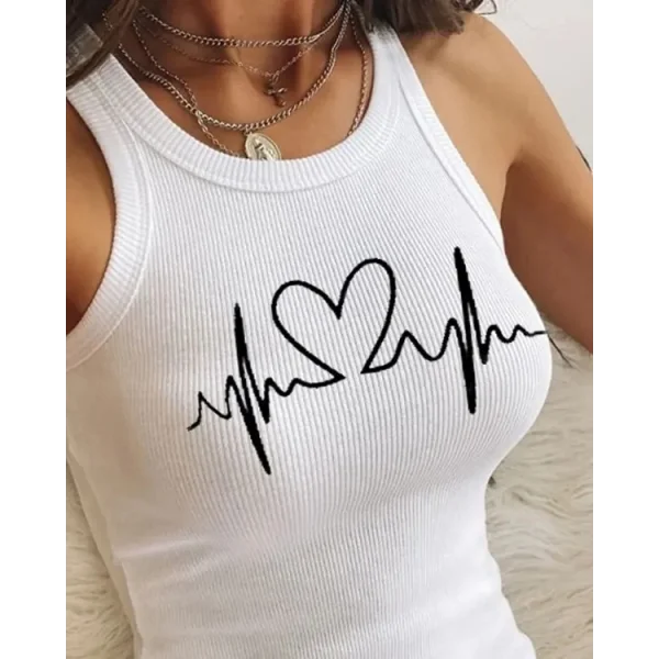 Ritim Kalp Baskılı Sıfır Kol Kaşkorse Elbise