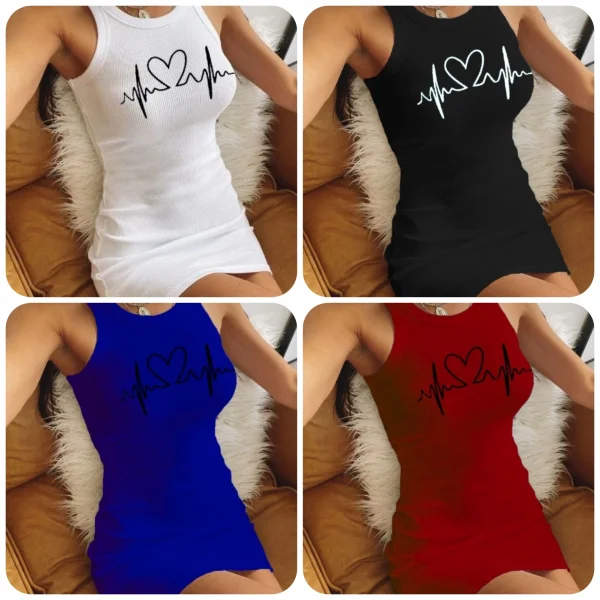 Ritim Kalp Baskılı Sıfır Kol Kaşkorse Elbise