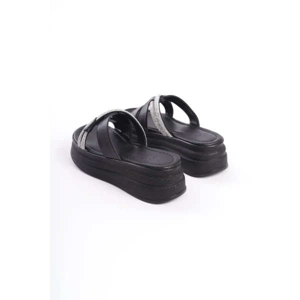 RUBY Düz Topuklu Taşlı Çapraz Şeritli Kalın ve Ortopedik Taban Kadın Terlik CST - Siyah