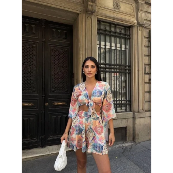 ŞA DEEN BAKII CROP BAĞAA BUZ  ŞORT TAKI  Bej