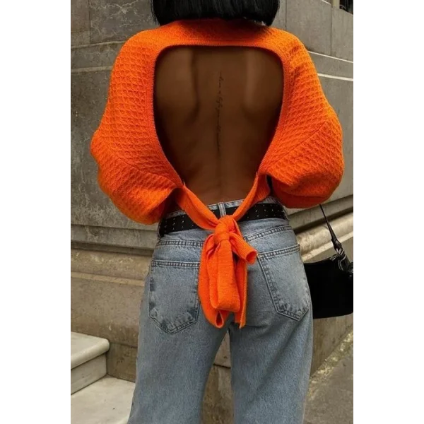 Sabina Sırt Dekolteli Crop Kazak 1270-09