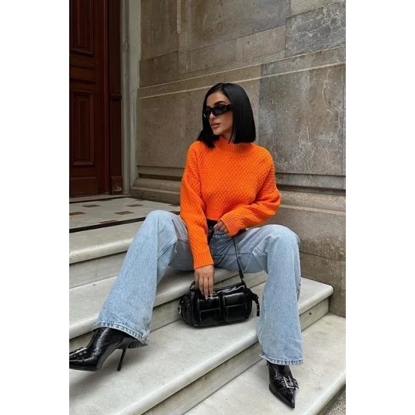 Sabina Sırt Dekolteli Crop Kazak 1270-09