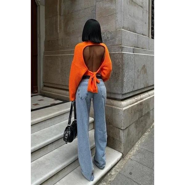 Sabina Sırt Dekolteli Crop Kazak 1270-09