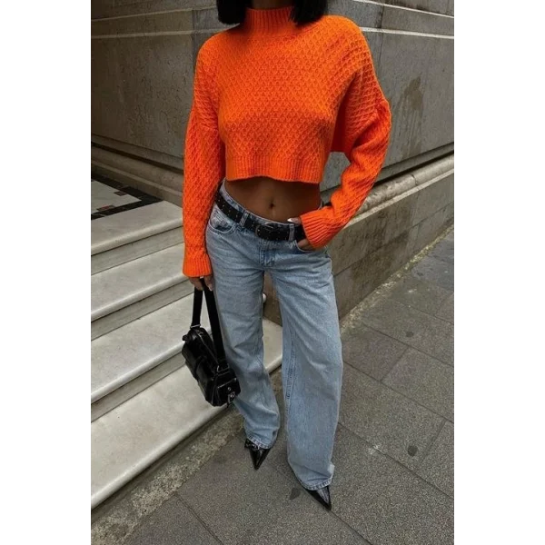 Sabina Sırt Dekolteli Crop Kazak 1270-09