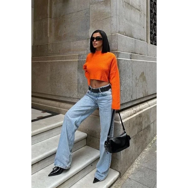 Sabina Sırt Dekolteli Crop Kazak 1270-09