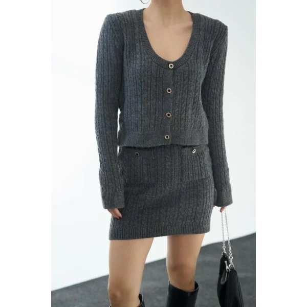 Saç Örgülü Etekli Takım  Antrasit