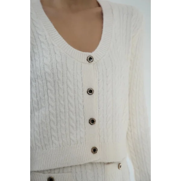 Saç Örgülü Etekli Takım  Krem