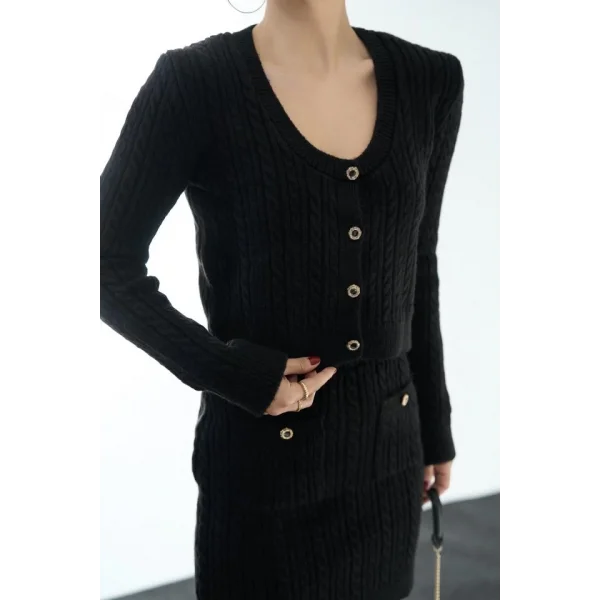 Saç Örgülü Etekli Takım  Siyah