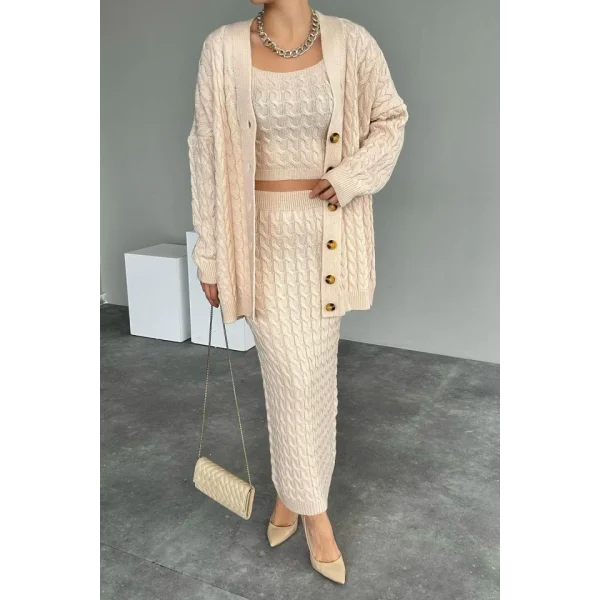 Saç Örgülü Üçlü Takım  Vanilya