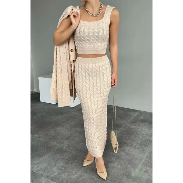 Saç Örgülü Üçlü Takım  Vanilya