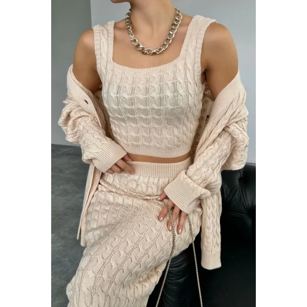 Saç Örgülü Üçlü Takım  Vanilya