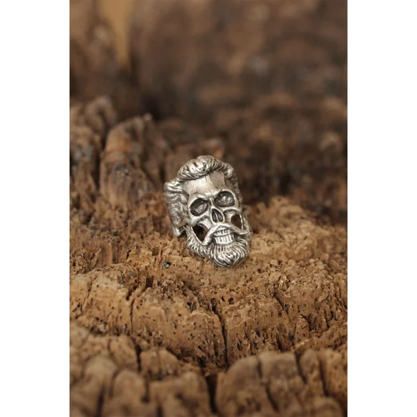 Saçlı Kuru Kafa Model Ayarlanabilir Erkek Yüzük