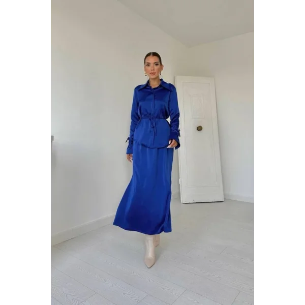 Saks Biyeli Gömlek Ve Etek Takım