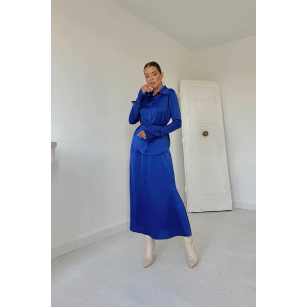 Saks Biyeli Gömlek Ve Etek Takım