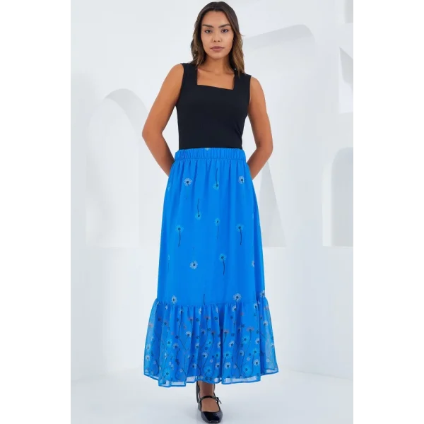 Saks Desenli Şifon Etek 8010