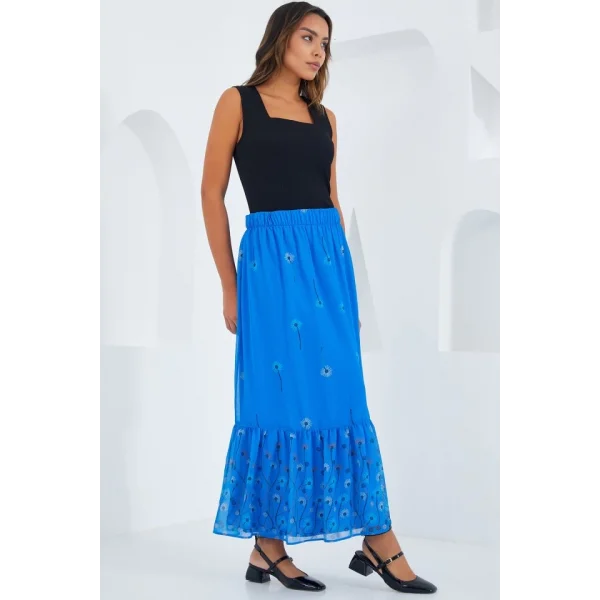 Saks Desenli Şifon Etek 8010