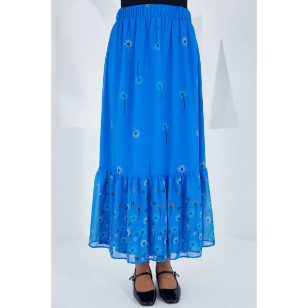 Saks Desenli Şifon Etek 8010