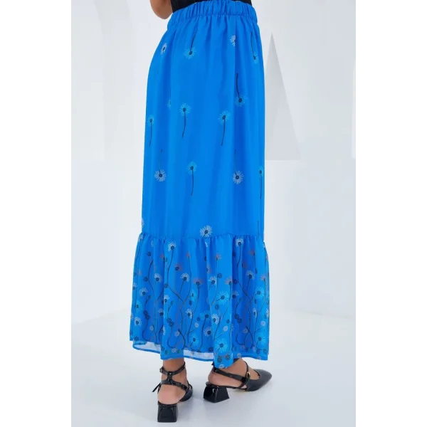 Saks Desenli Şifon Etek 8010