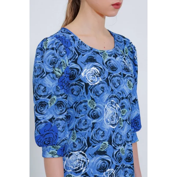 Saks Gül Desenli Midi Elbise 2477