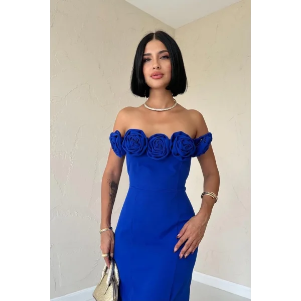 Saks Madonna Yaka Güllü Elbise