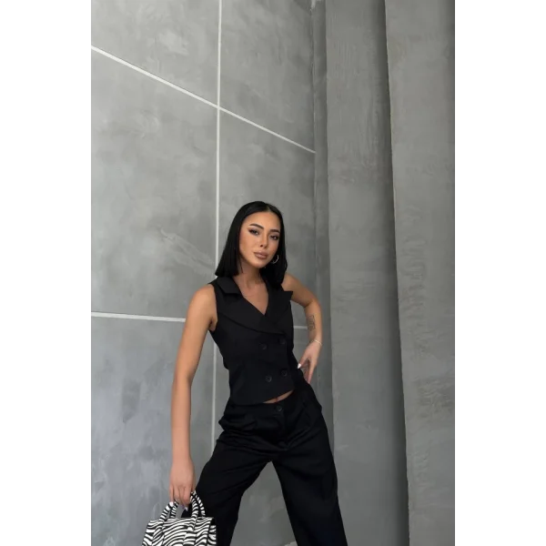 Şal Yaka Düğmeli̇ Yelek