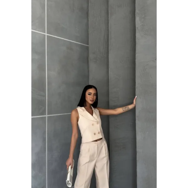 Şal Yaka Düğmeli̇ Yelek