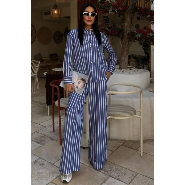 Salaş Çizgili Pantolon Gömlek Takım 10053