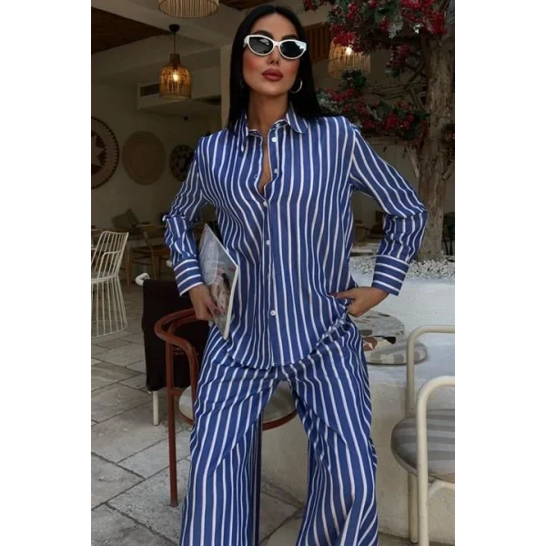 Salaş Çizgili Pantolon Gömlek Takım 10053