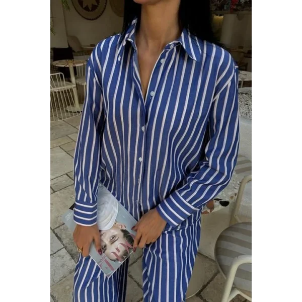 Salaş Çizgili Pantolon Gömlek Takım 10053