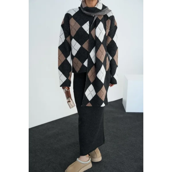 Şallı Etekli Takım  Koyu AntrasitVizon