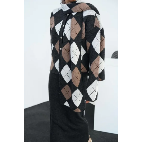 Şallı Etekli Takım  Koyu AntrasitVizon