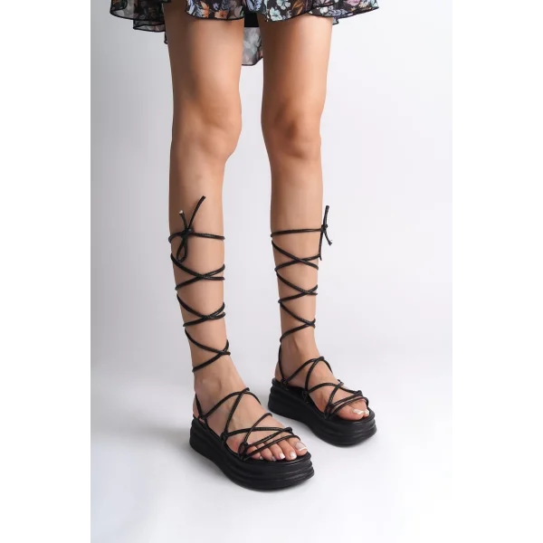 SAMANTHA Bilekten Bağlamalı Ortopedik Taban Kadın Terlik  CST - Siyah