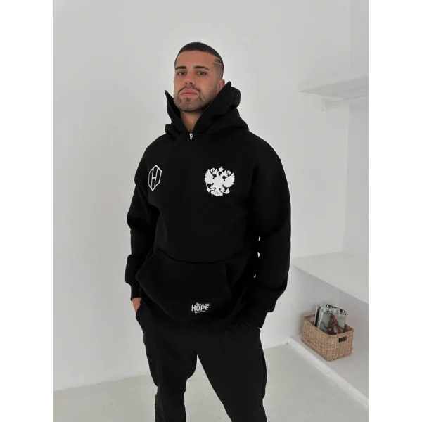 Samuray Ninja Çift Kapşonlu ZIP Fermuarlı Kanguru Çepli Tam Fermuarlı Hoodie ön Ve Arka Baskılı Maske Detaylı Swetshirt - Siyah